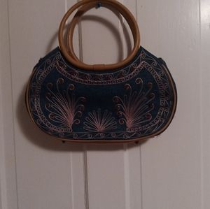 Small leather and denim hand bag
